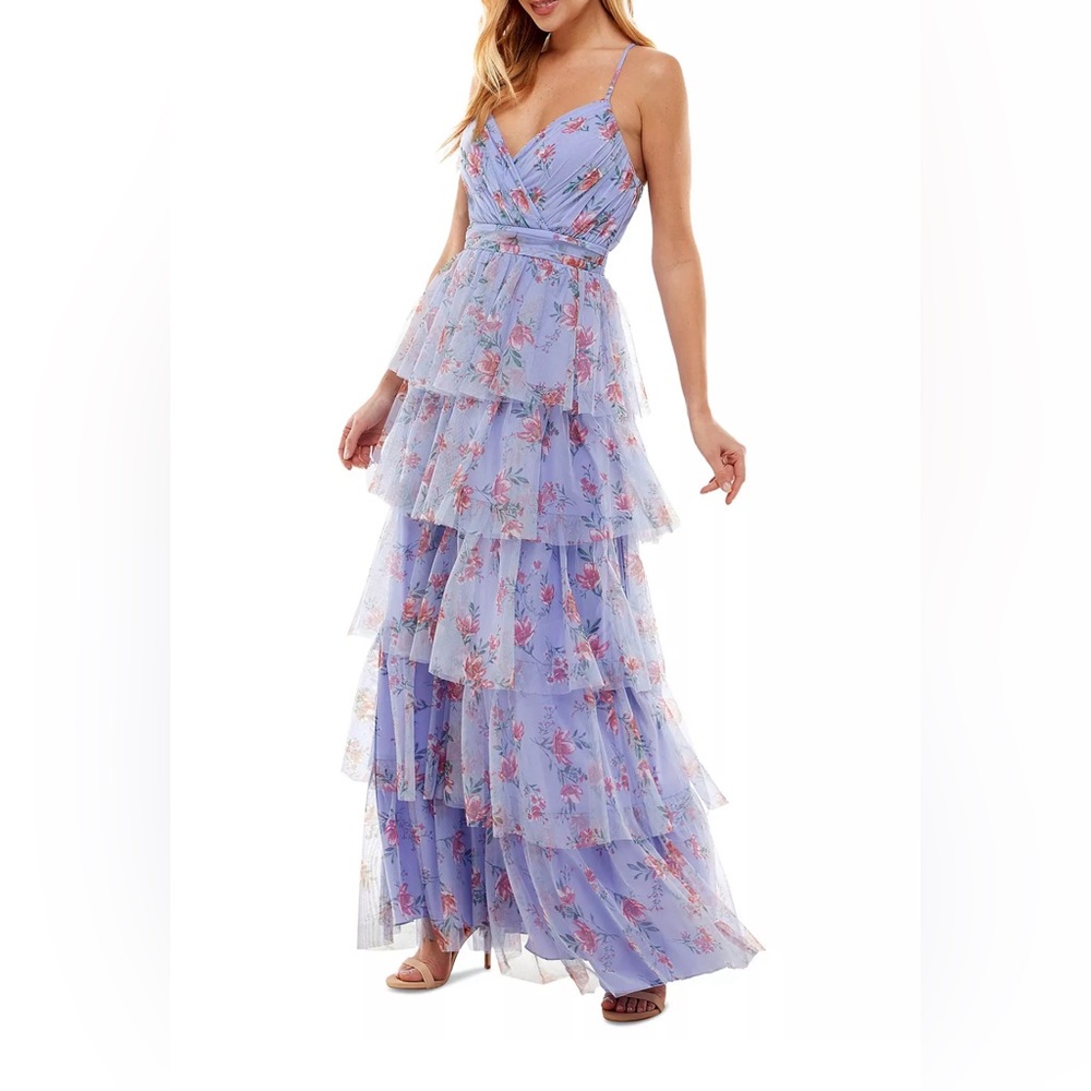 City Studios Printed Tiered-Skirt Tulle Dress